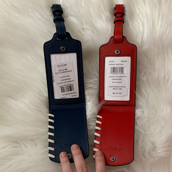COACH Whipstitch Luggage Tag SET of 2 in Deep Blue/Sport Red - Picture 3 of 3